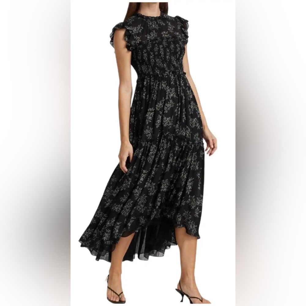 Cinq a’ Sept NWT Lucile Floral Midi Dress Romantic Ruffle Smocked